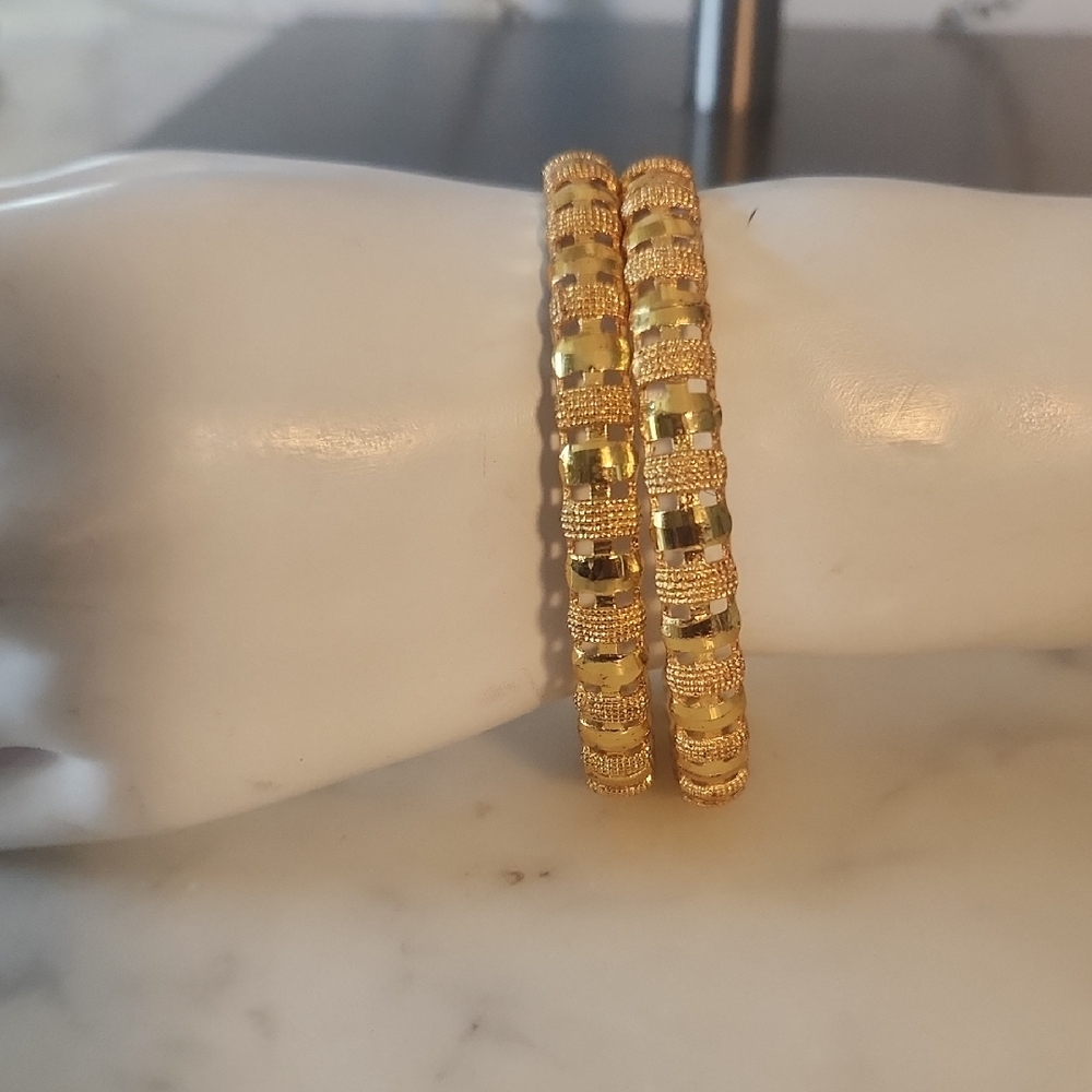 18K Goldplated Textured Bracelets | Bangel Set 2